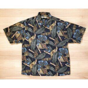 Tommy Bahama Shirt Mens L 100% Silk Cigars Leaves‎ Print Short Sleeve Hawaiian